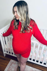 Red Sweater Short Maternity Set