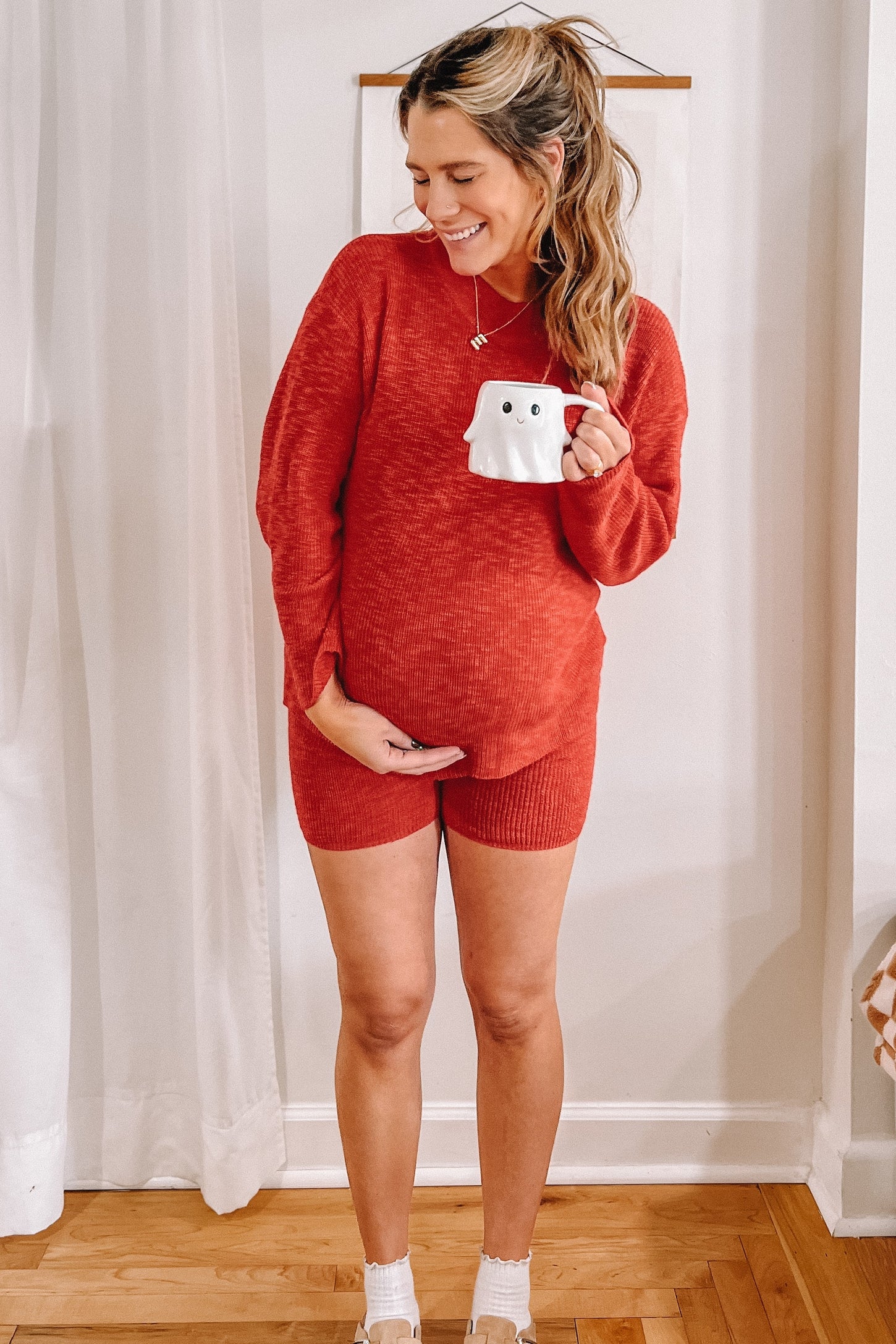 Red Sweater Short Maternity Set