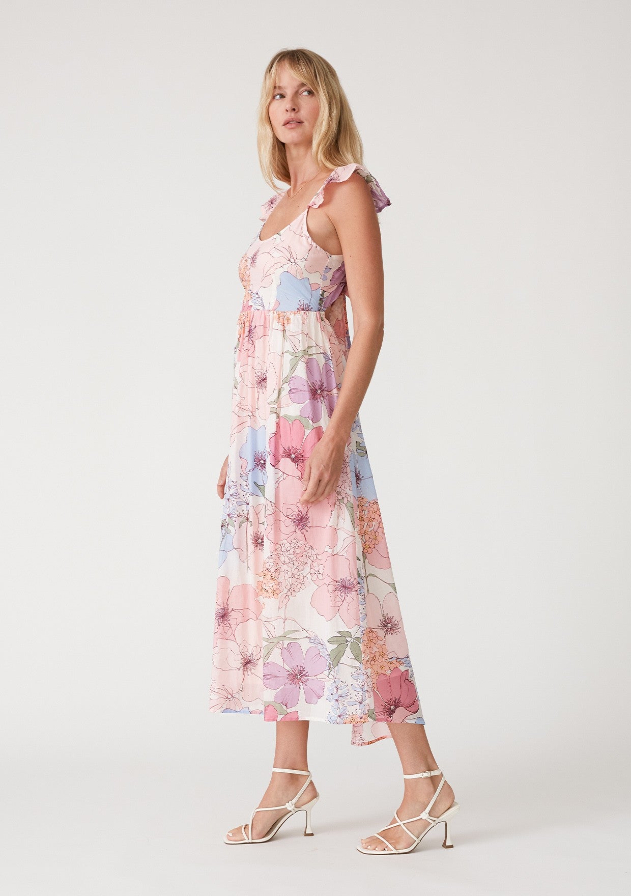 Ivory Floral Tie Back Maxi Dress