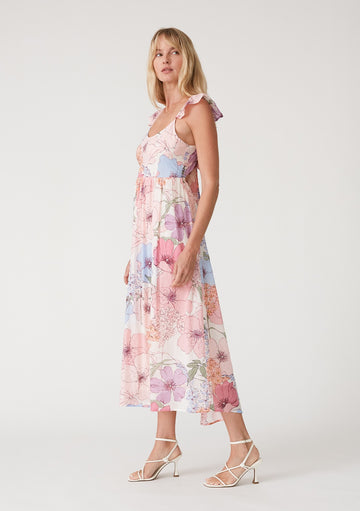 Ivory Floral Tie Back Maxi Dress