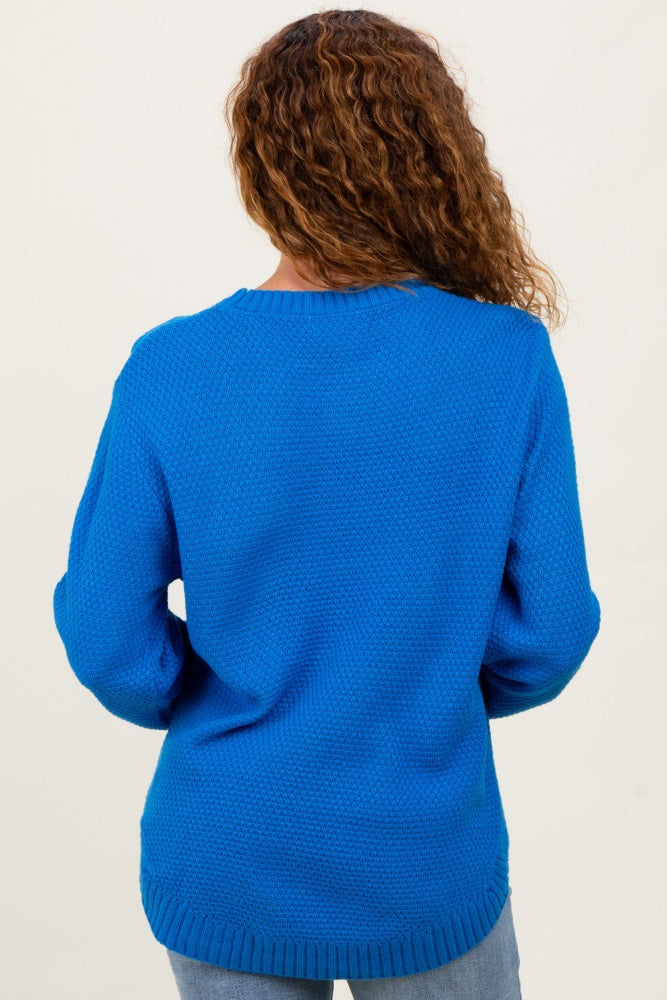 Blue Knit Pullover Sweater