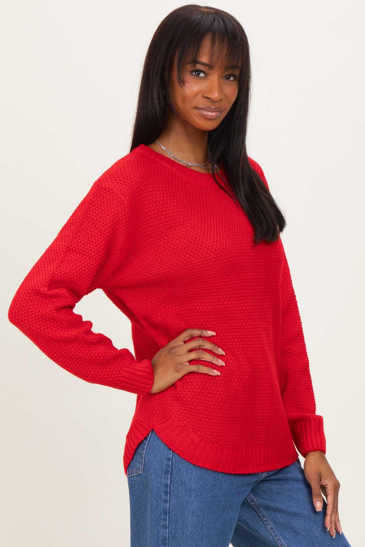 Red Knit Pullover Sweater