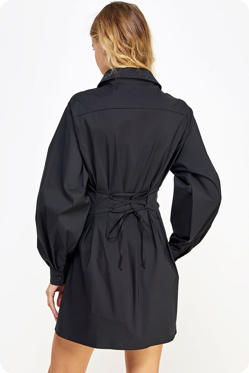 Black Poplin Corset Shirt Mini Dress – PinkBlush
