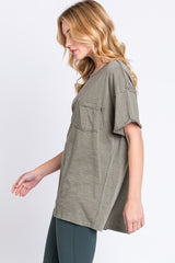 Olive Mineral Wash Front Pocket Short Sleeve T-Shirt