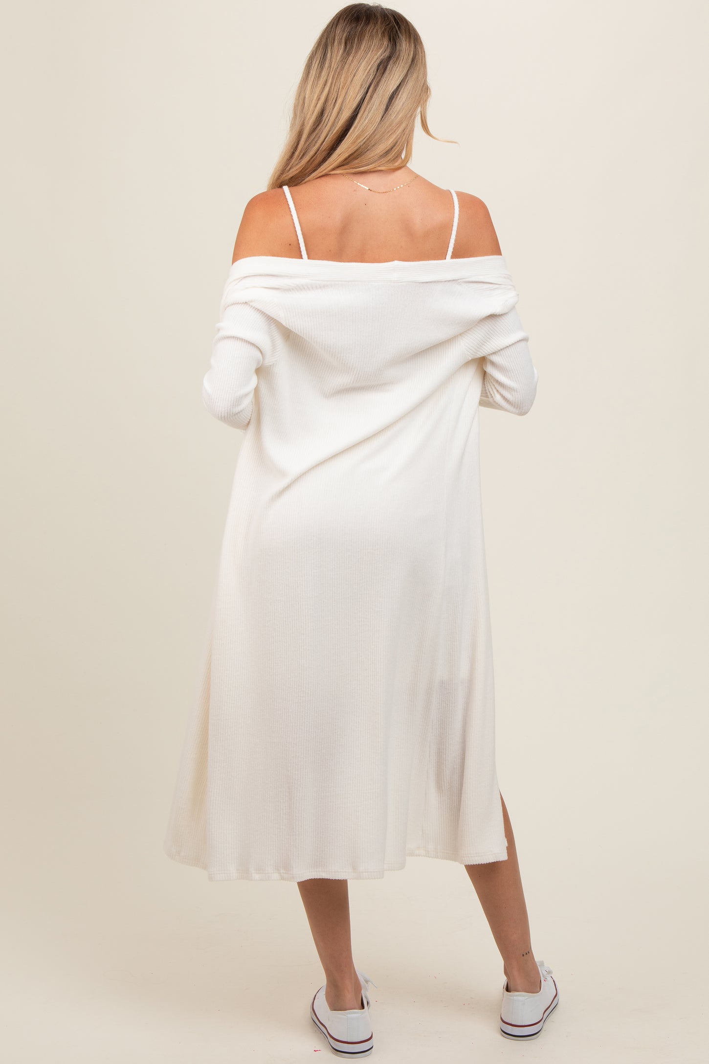 White Ribbed Soft Knit Dress Cardigan Maternity Set – PinkBlush