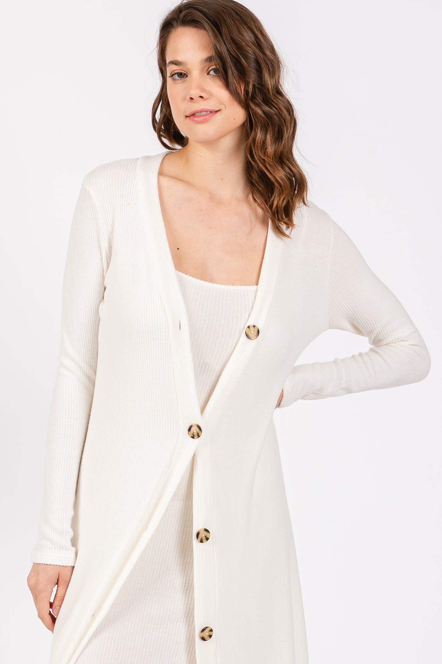White Ribbed Soft Knit Dress Cardigan Set PinkBlush White Ribbed Soft Knit Dress Cardigan Set PinkBlush
