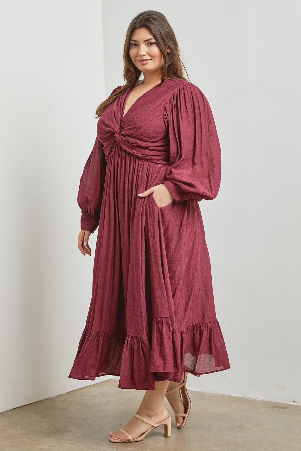 burgundy plus size maxi dress Ladivine CH079C Dress, EMERALD / 2X