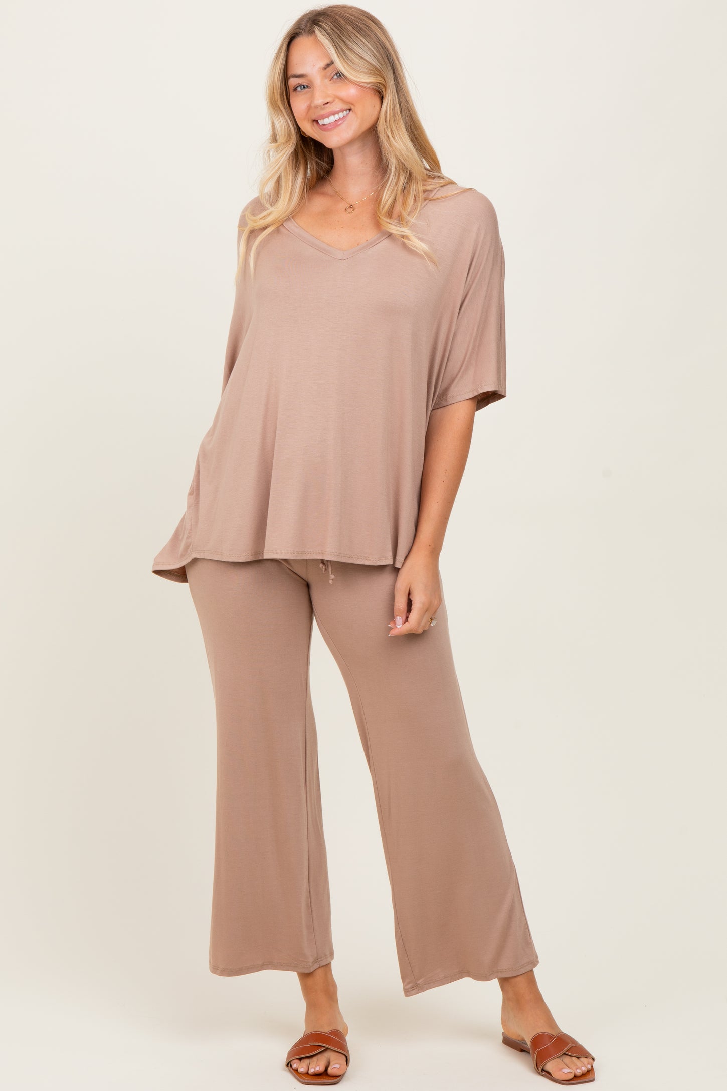 Mocha Cropped Pant Maternity Set