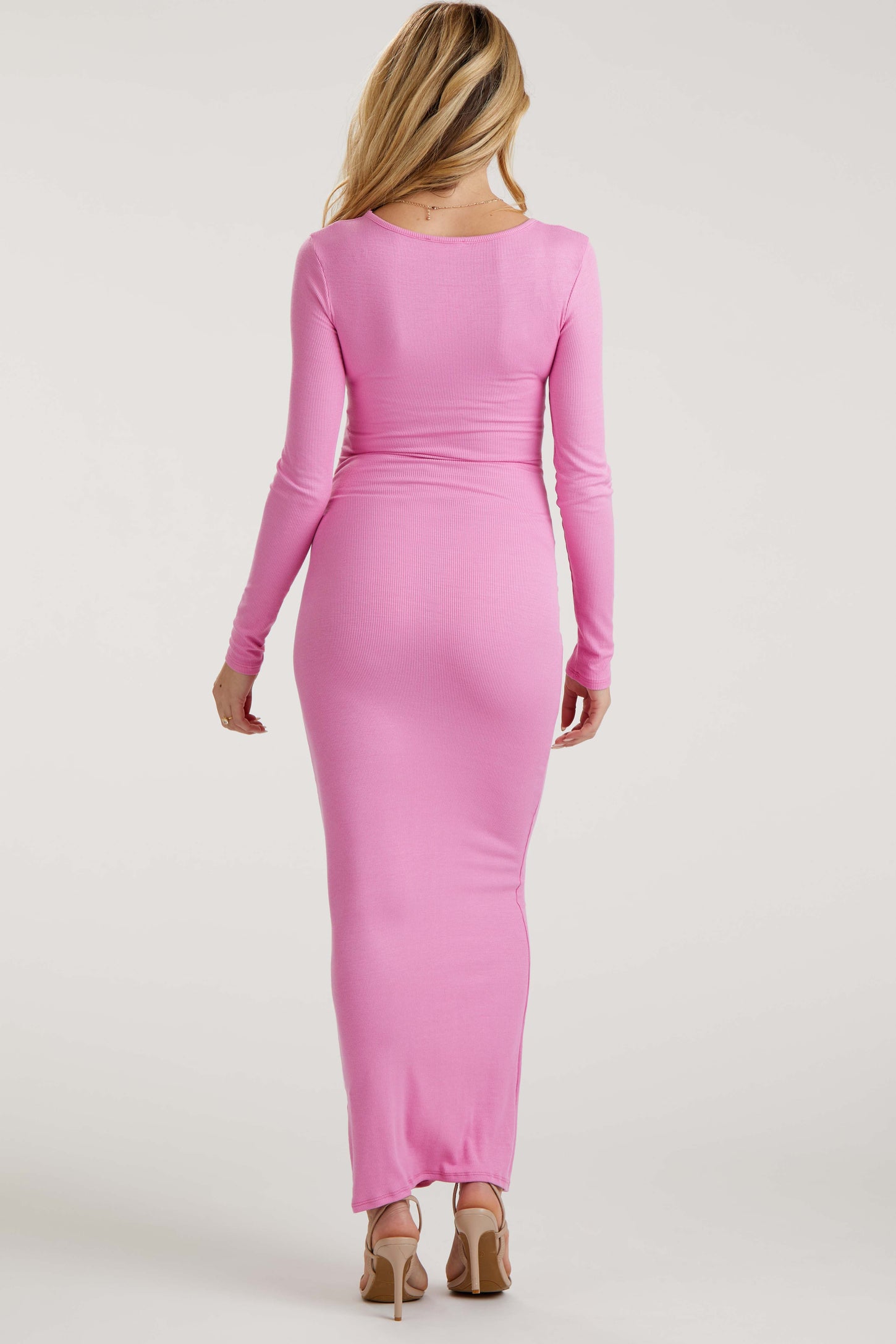 Pinkblush Pink Ribbed Long Sleeve Square Neck Maternity Maxi Dress Large Pinkblush Pink Ribbed Long Sleeve Square Neck Maternity Maxi Dress Large
