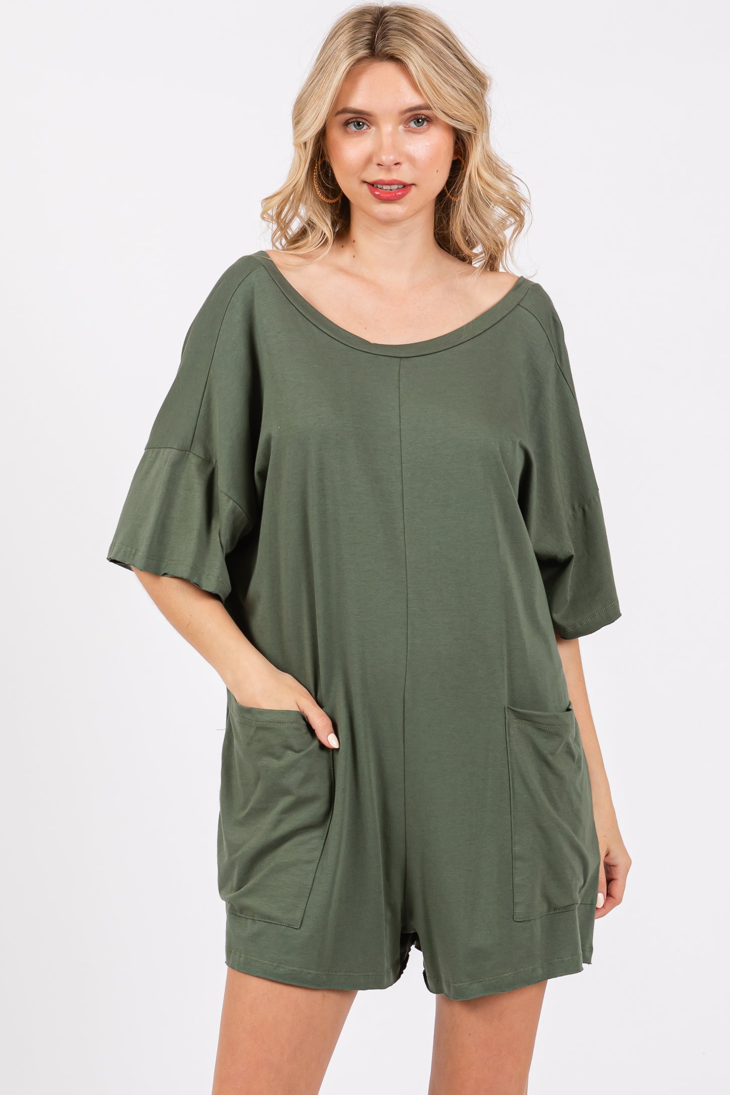 Light Olive Basic Maternity Romper