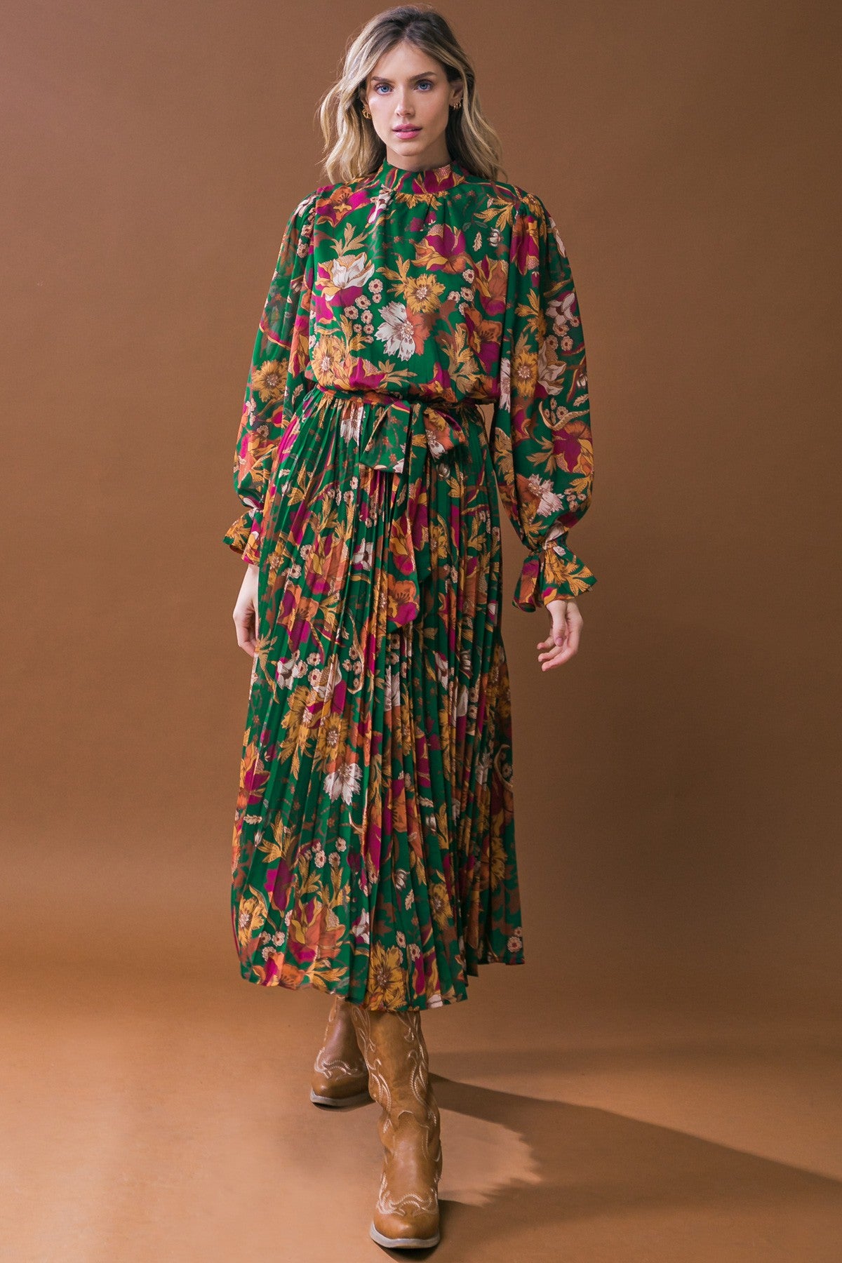 Dark Green Floral Textured Midi Dress  PinkBlush
