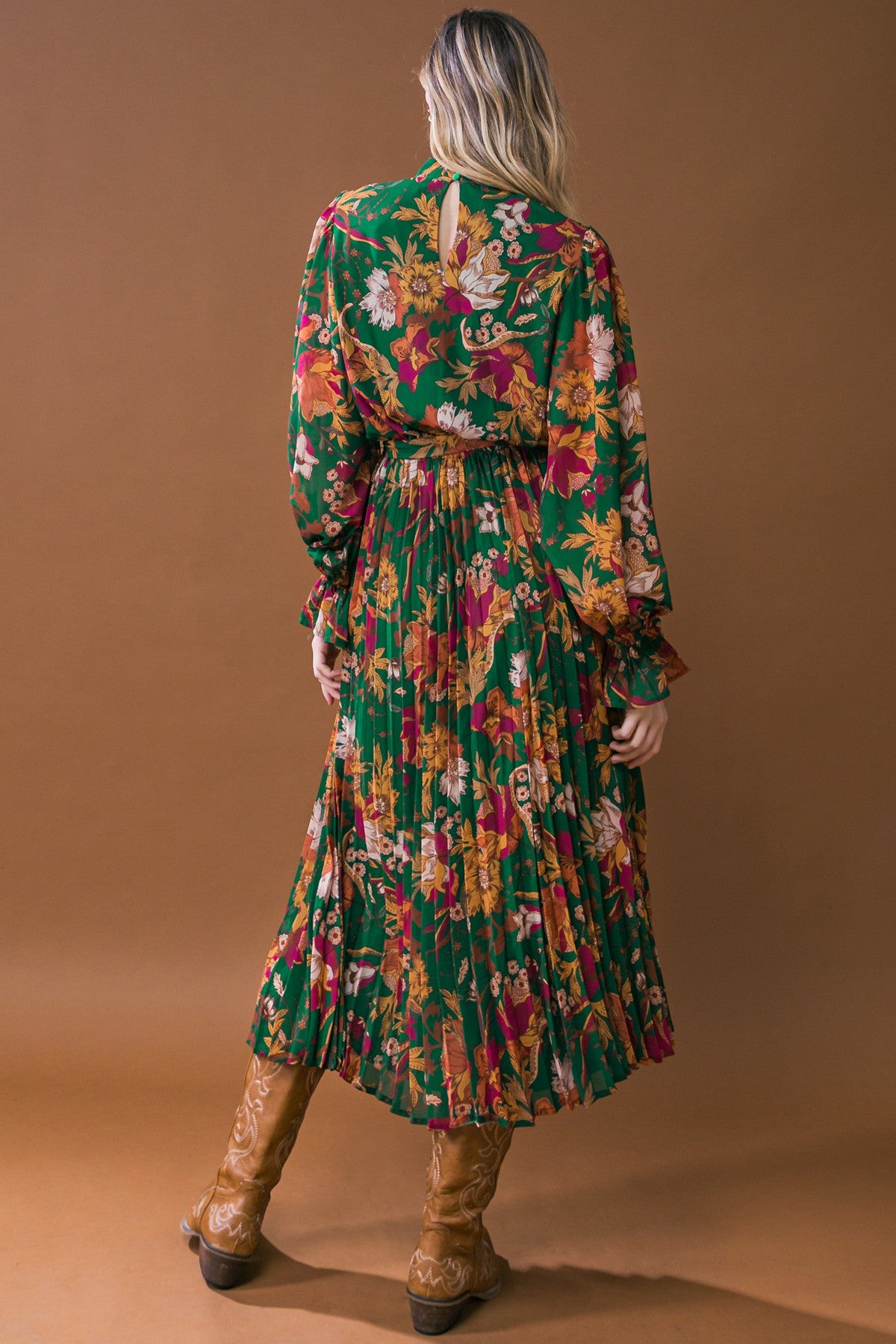 dark green floral midi dress The Green Floral Burnout A-Line Slip Midi Dress