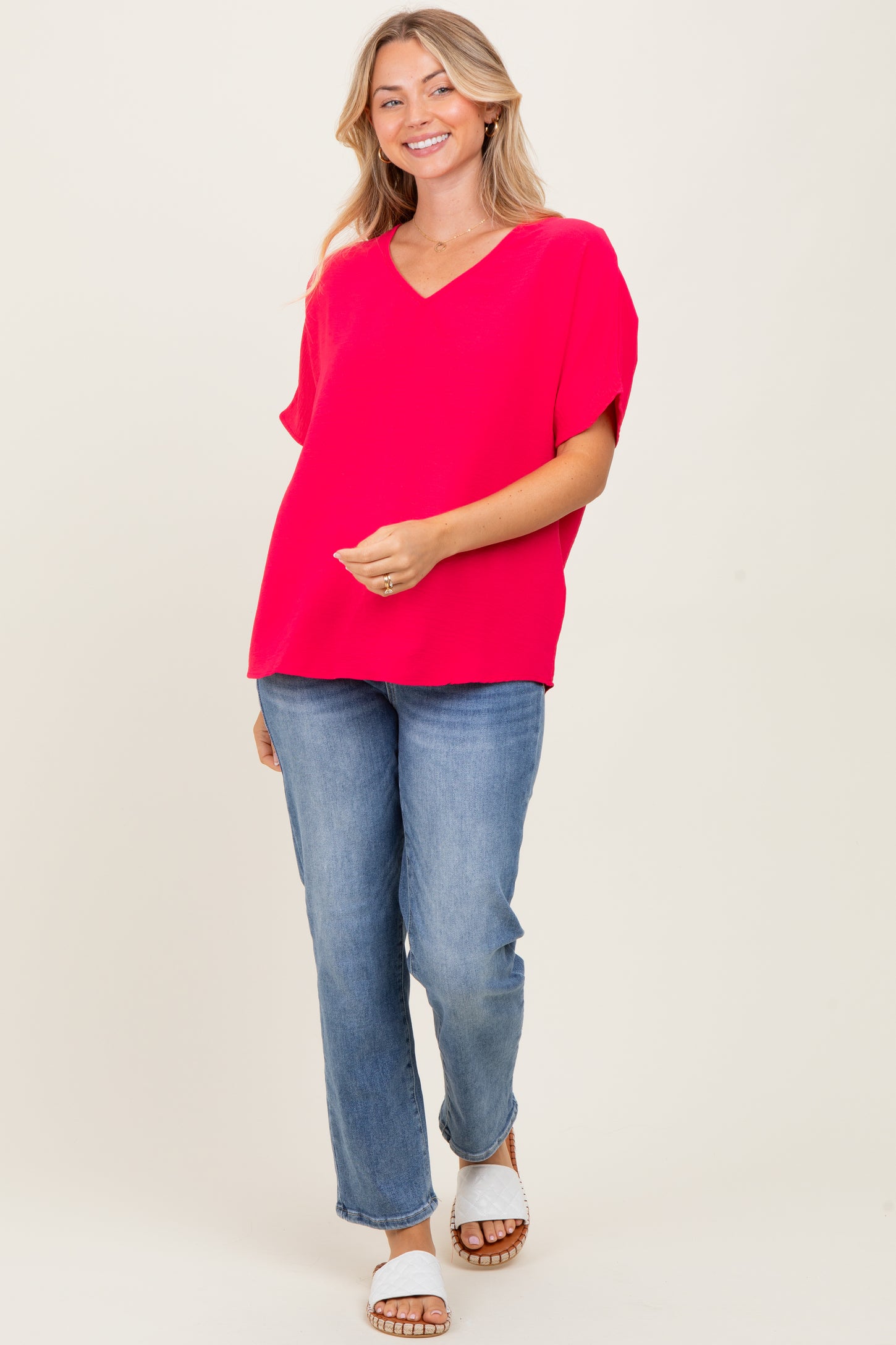 Coral Pink Short Sleeve Blouse