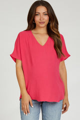 Coral Pink Short Sleeve Maternity Blouse
