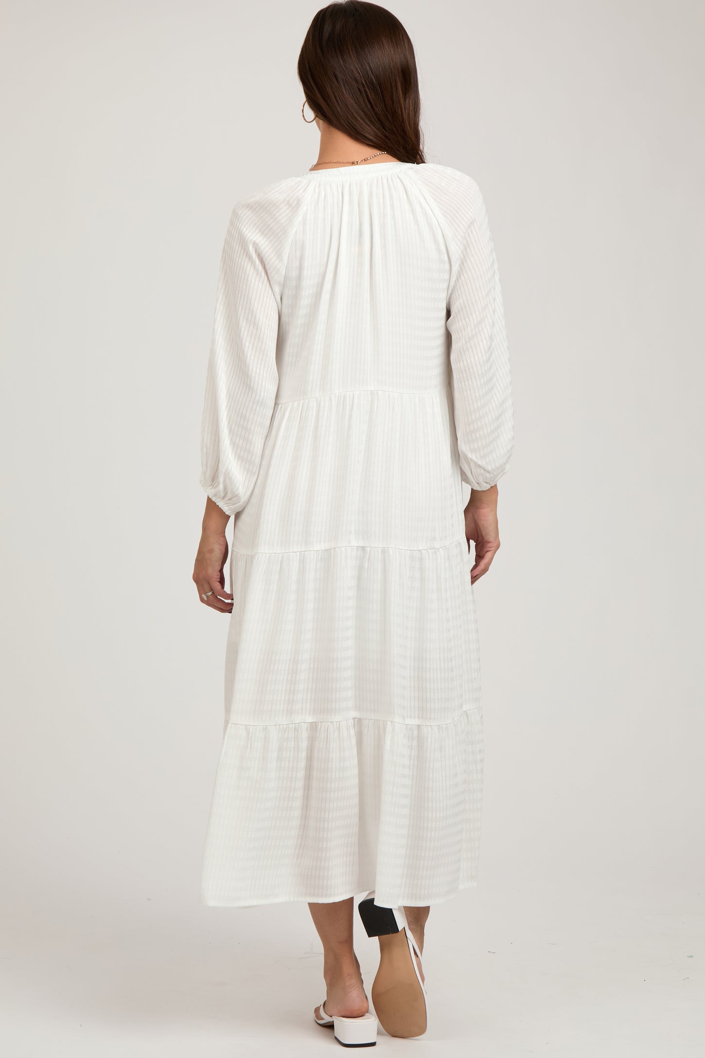 White Textured Tiered Maternity Midi Dress