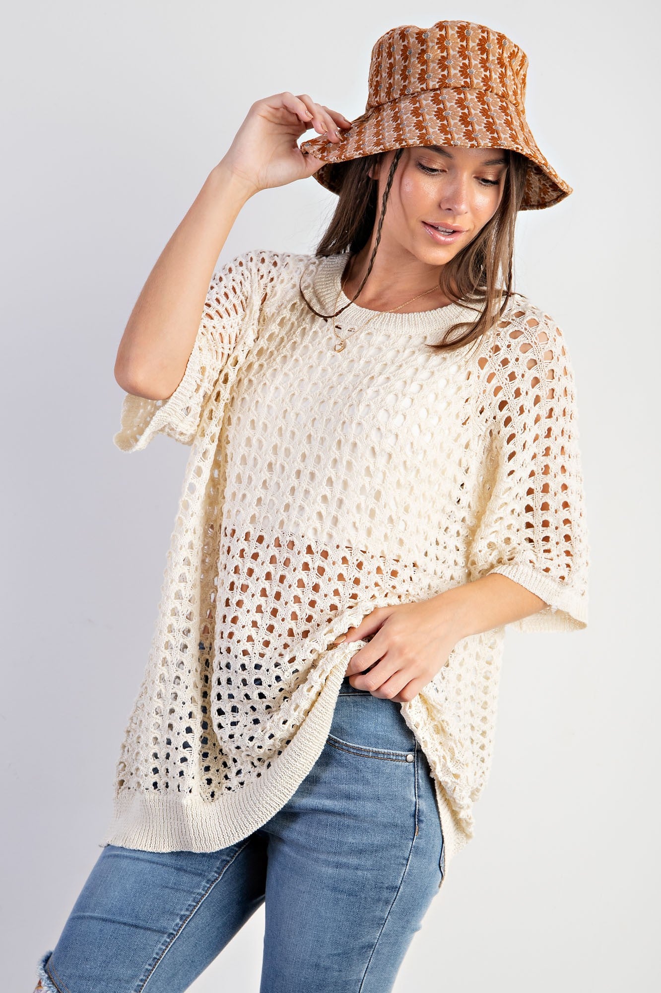 cream fish nets Cream Fishnet Knit Maternity Top