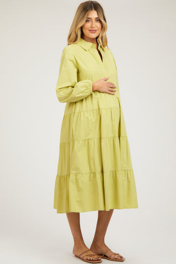 Lime Tiered Collared Maternity Midi Dress