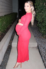 Red Exposed Seams Top and Skirt Maternity Set