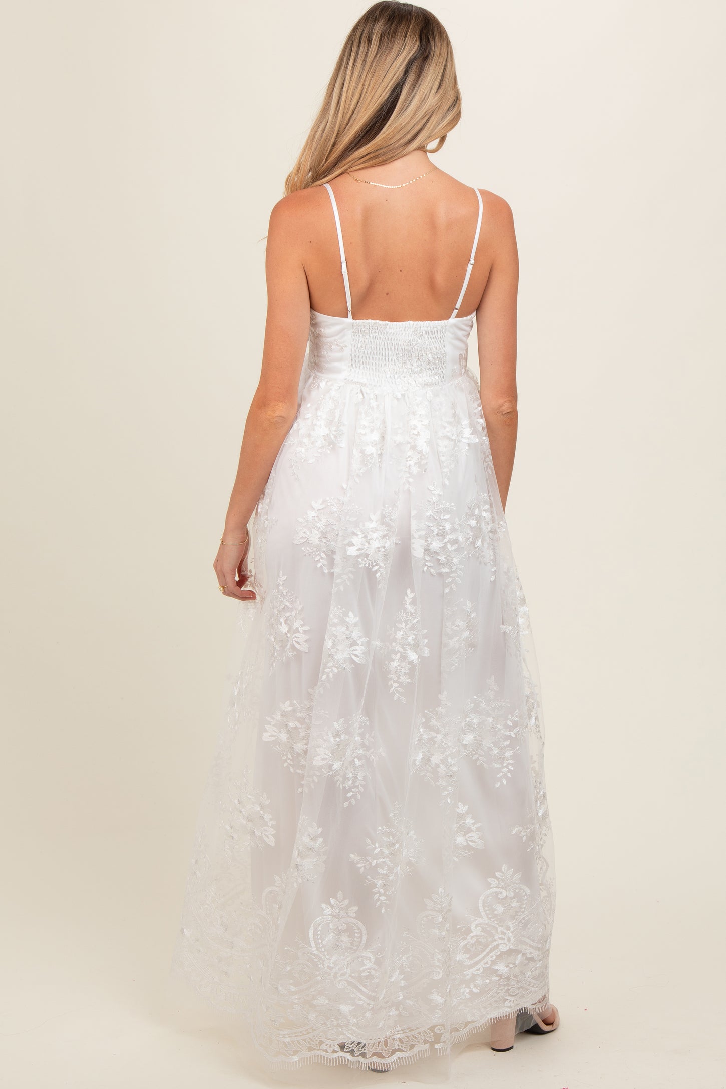 Ivory Floral Lace Overlay Maternity Maxi Dress PinkBlush Ivory Floral Lace Overlay Maternity Maxi Dress PinkBlush