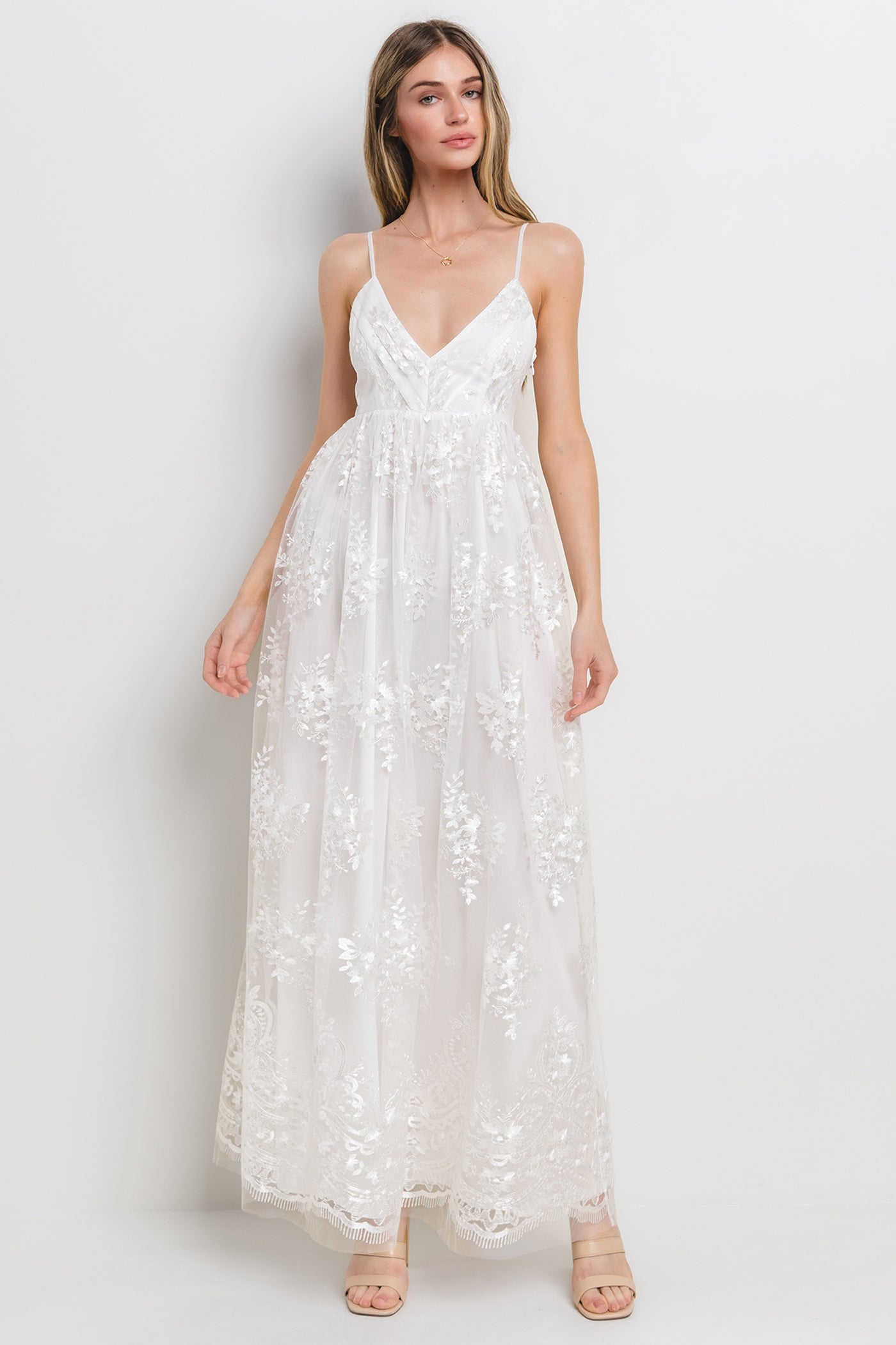 Ivory Floral Lace Overlay Maxi Dress – PinkBlush