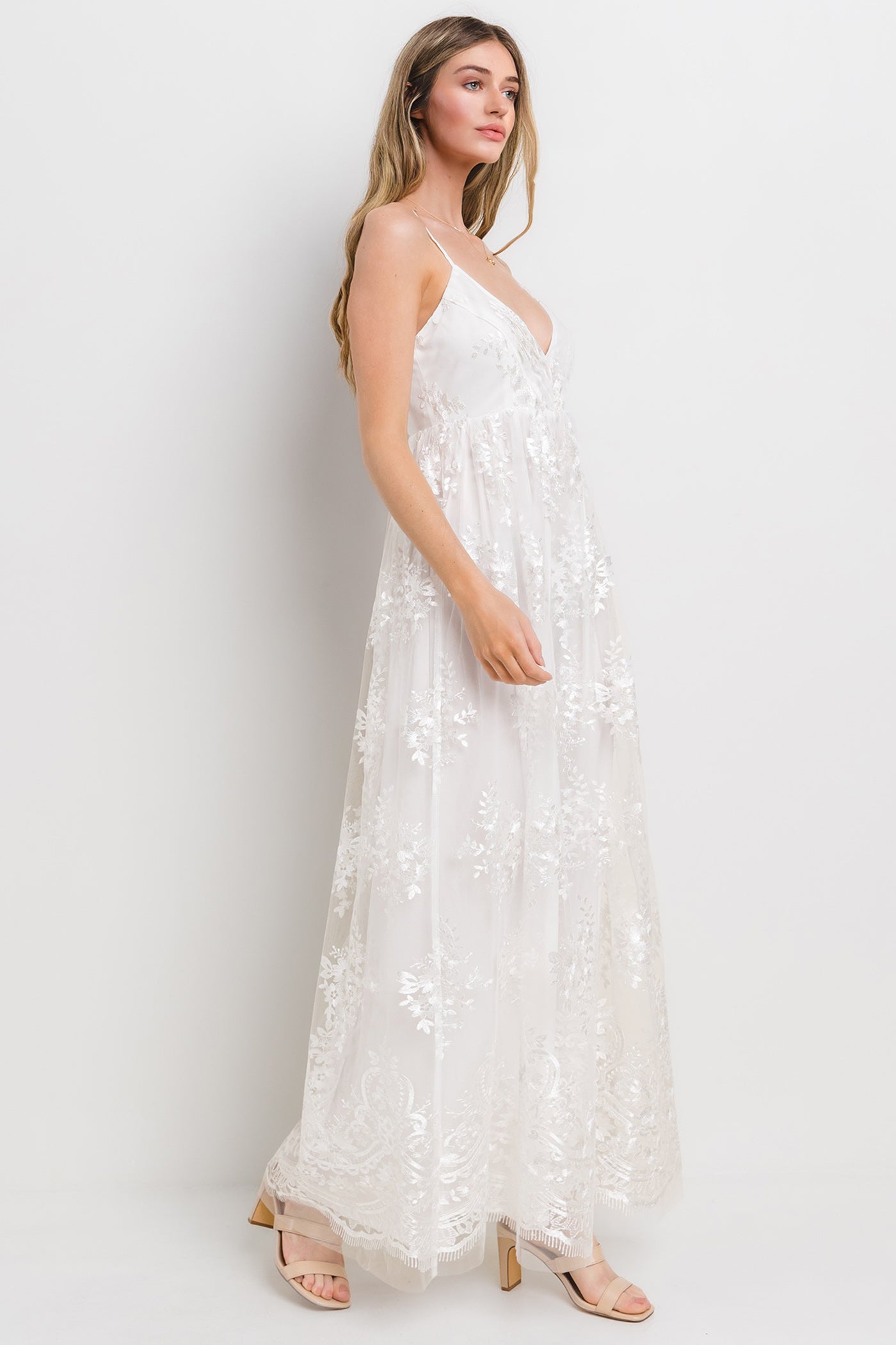 Ivory Floral Lace Overlay Maxi Dress PinkBlush Ivory Floral Lace Overlay Maxi Dress PinkBlush