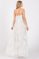 Ivory Floral Lace Overlay Maxi Dress