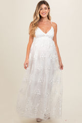 Ivory Floral Lace Overlay Maternity Maxi Dress