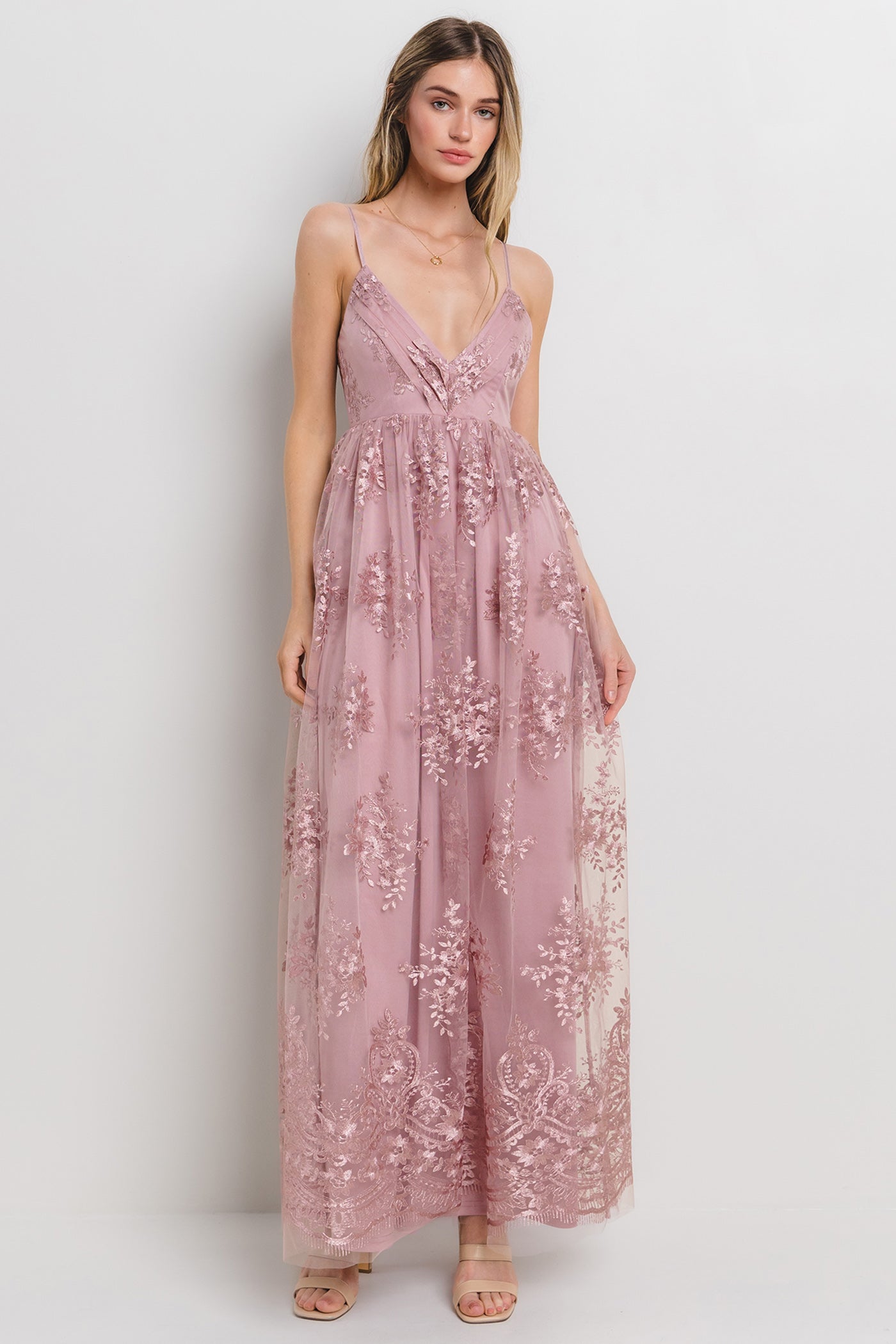 Mauve Floral Lace Overlay Maxi Dress Mauve Floral Lace Overlay Maxi Dress