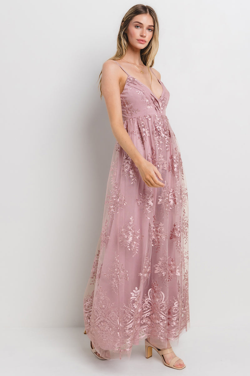 Mauve Floral Lace Overlay Maxi Dress PinkBlush Mauve Floral Lace Overlay Maxi Dress PinkBlush