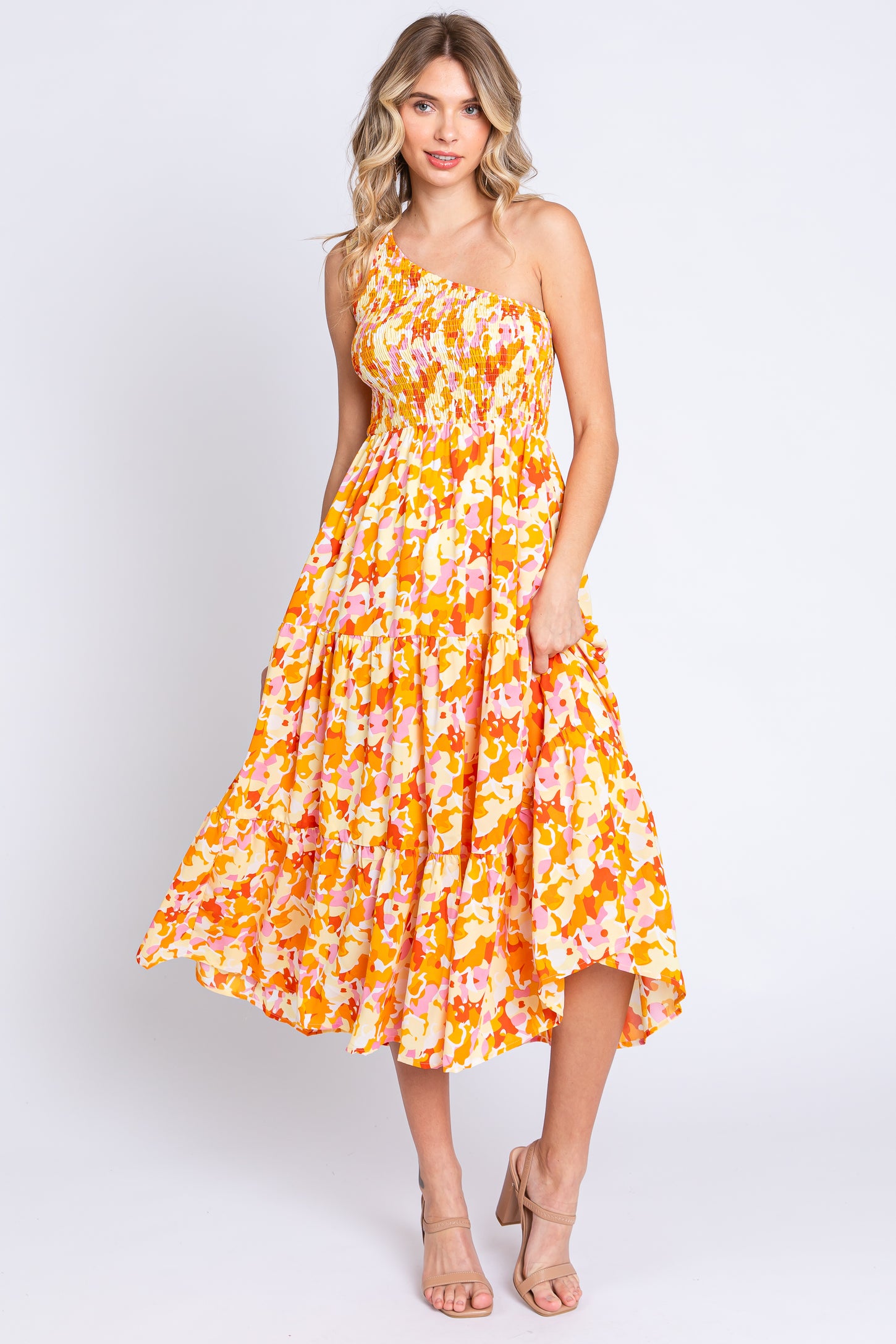 orange one shoulder midi dress Orange Satin One-Shoulder Midi Dress | Womens | Large (Available in XS, S, M, XL) | 100% Polyester