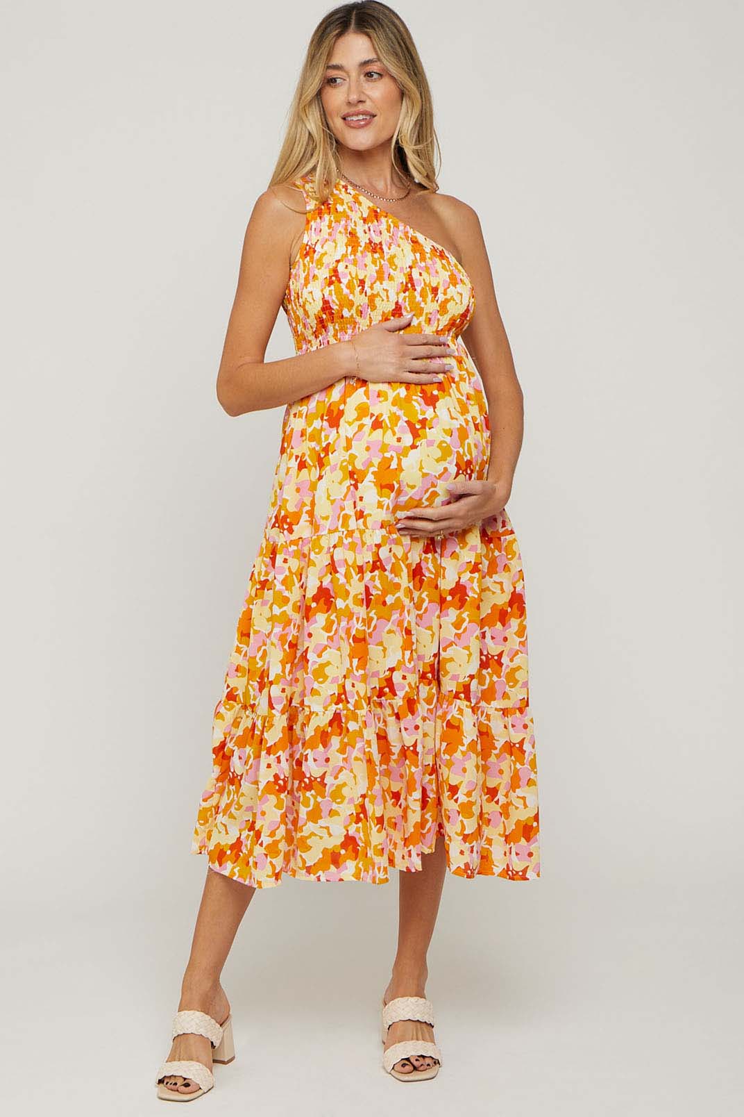 orange print maternity dress Orange Print Back Cutout Maternity Maxi Dress PinkBlush
