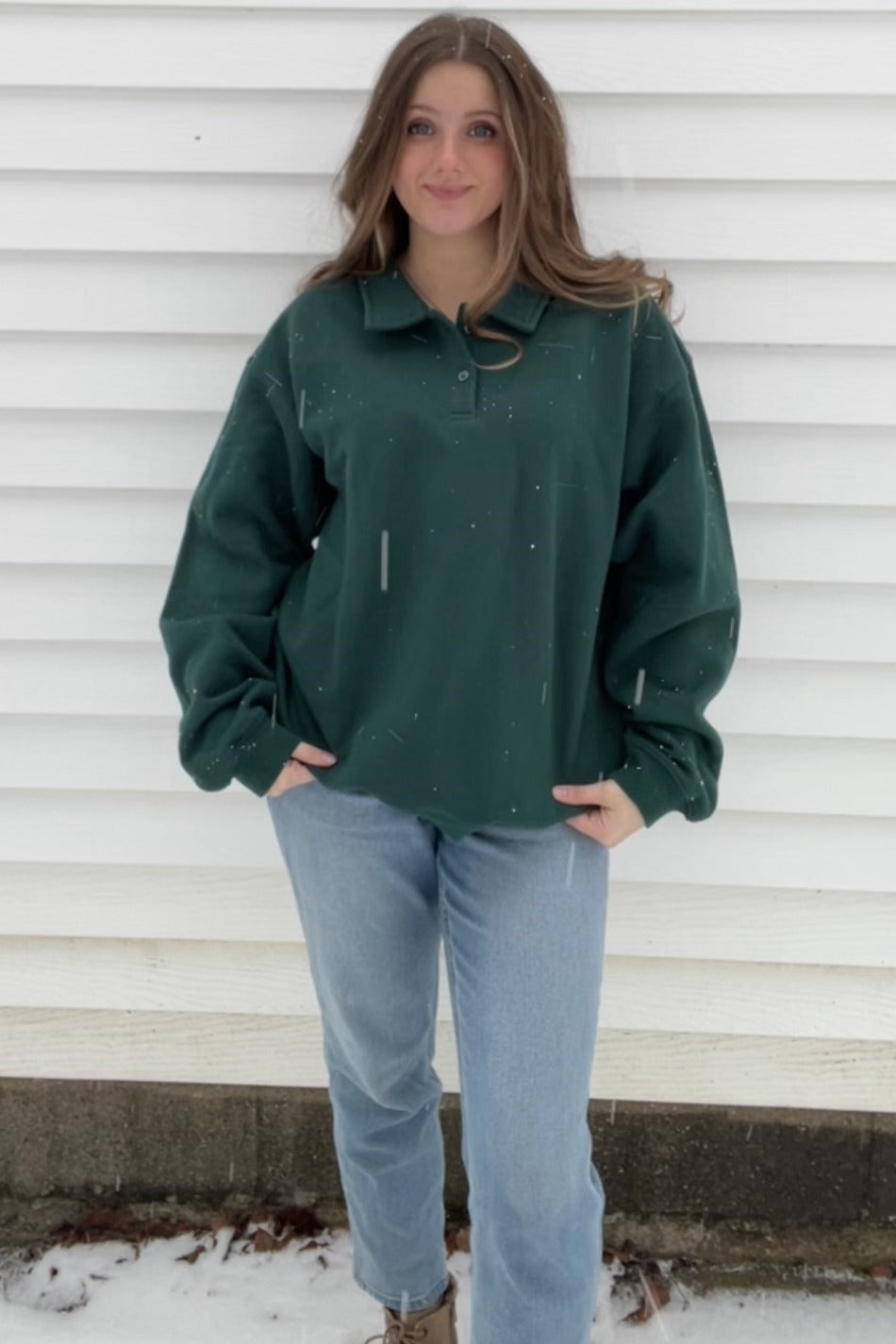 Hunter Green Collared Pullover Maternity Sweatshirt