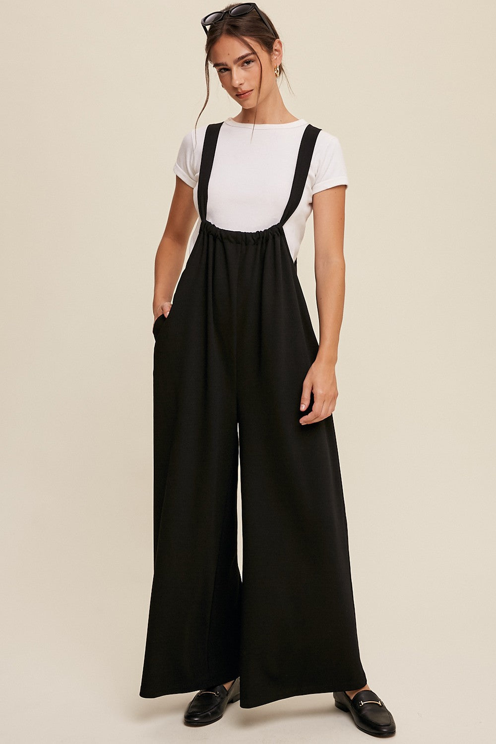 Black Ribbed Drawstring Wide Leg Maternity Jumpsuit