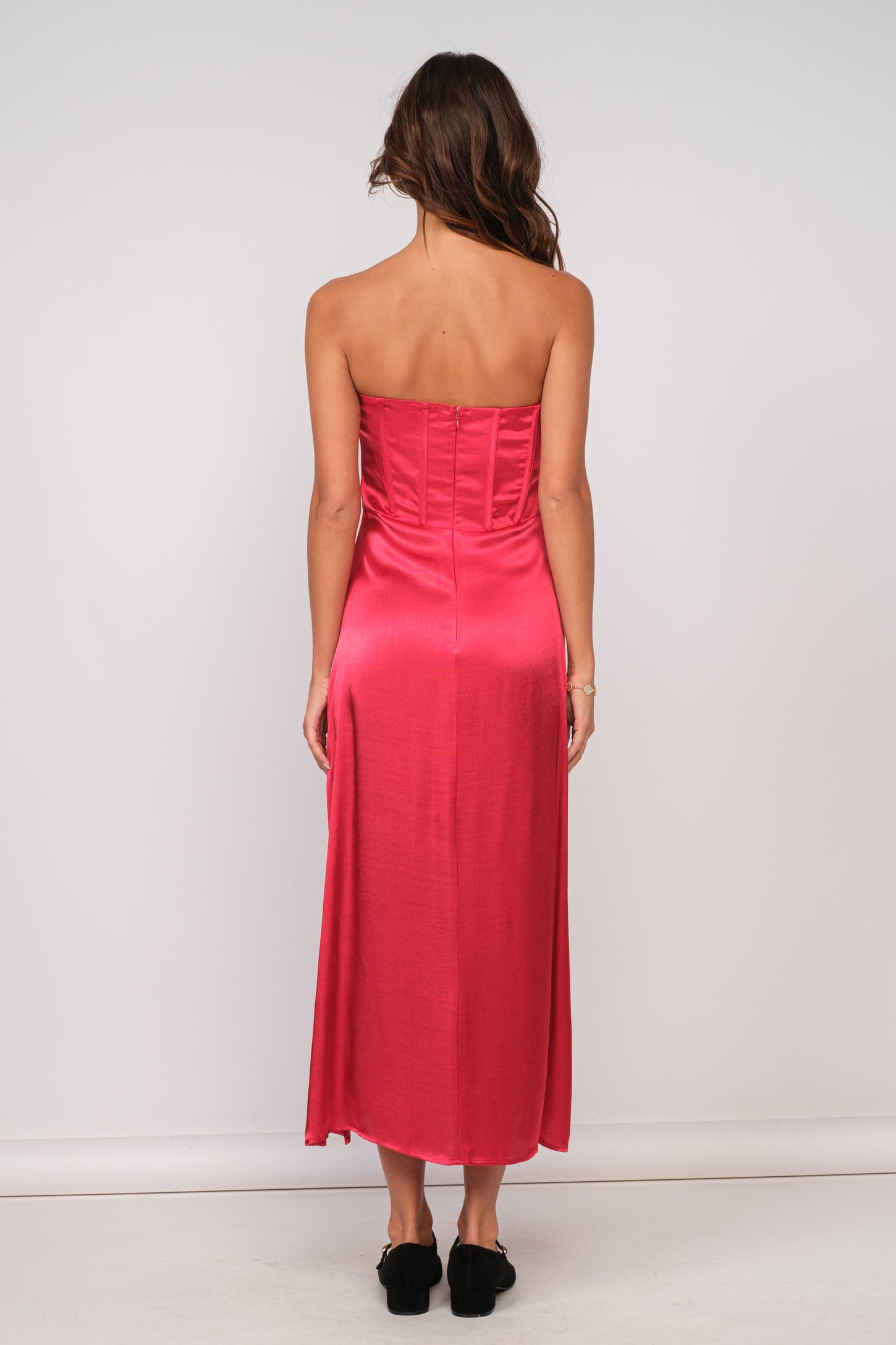 Red Silky Midi Dress