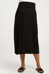 Black Fold-Over Maternity Maxi Skirt