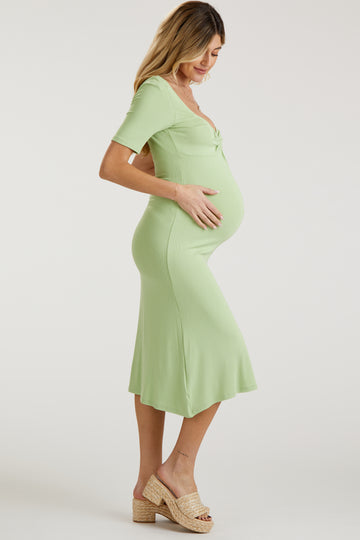 Kiwi Lime U Notched Maternity Midi Dress