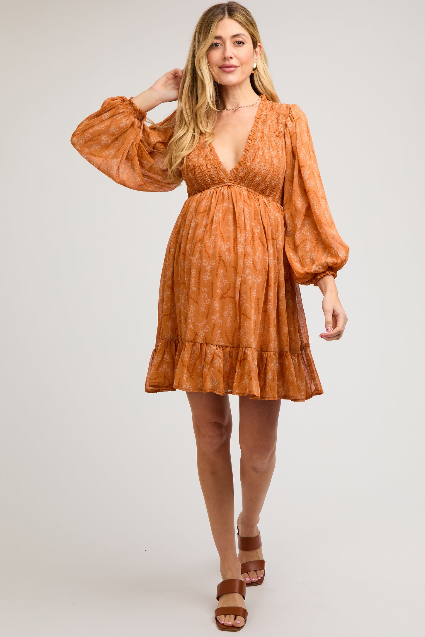 orange floral maternity dress Orange Floral Ruffle Tiered Button Front Maternity Dress PinkBlush