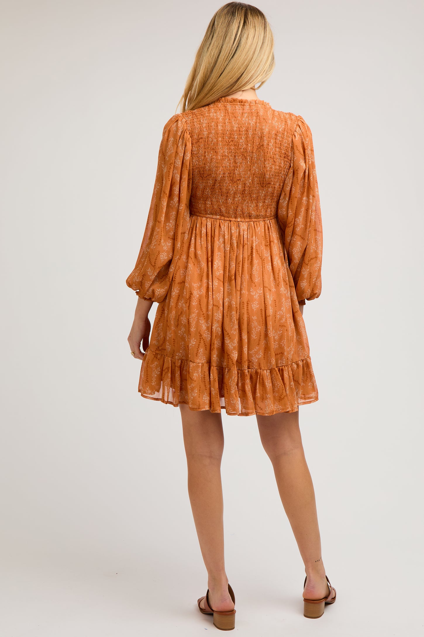 burnt orange long sleeve maternity dress Rust Maternity Dress