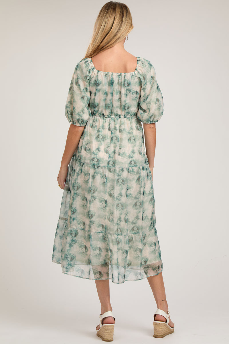 Green Watercolor Floral Maternity Midi Dress  PinkBlush