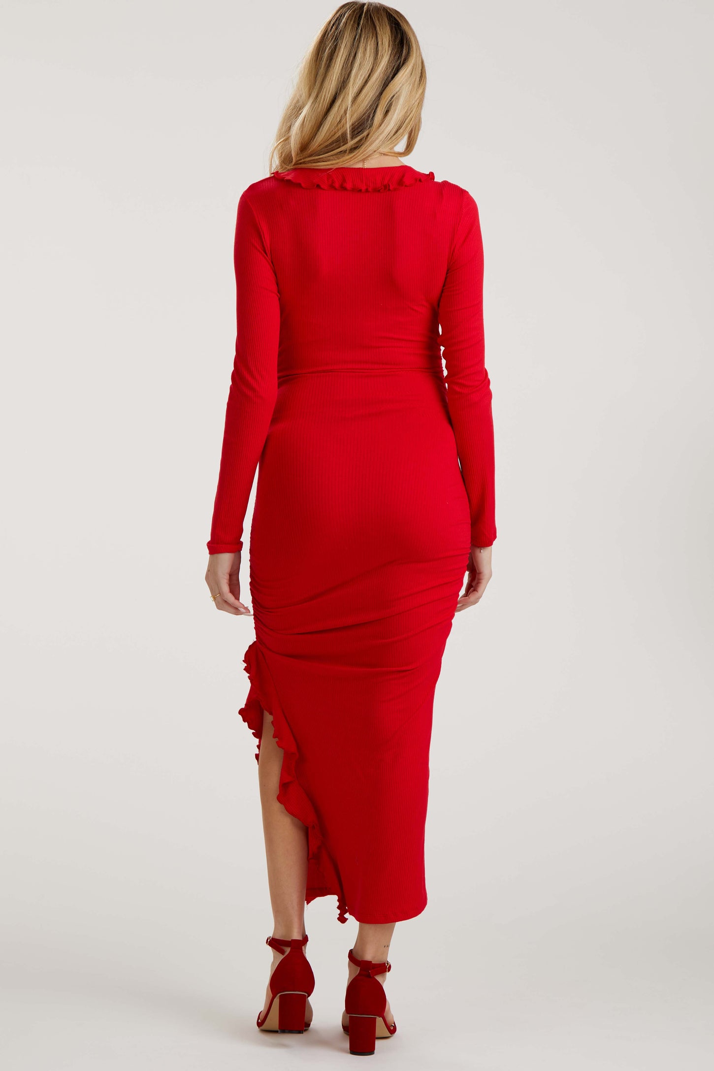 red maternity dress long sleeve Alejandra | Burgundy Maternity Long Sleeve High Neck Maxi Dress