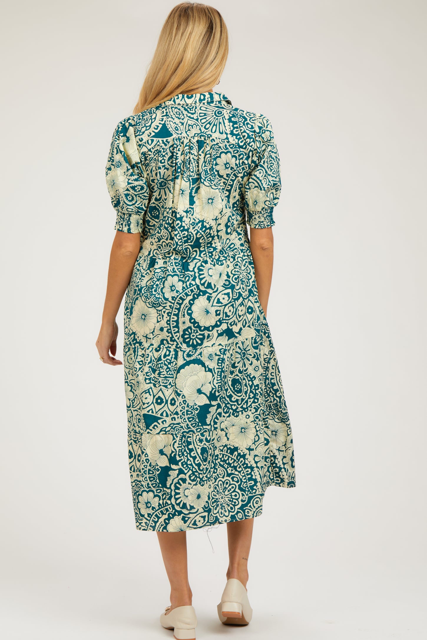 Teal Floral Collared Tiered Maternity Midi Dress – PinkBlush