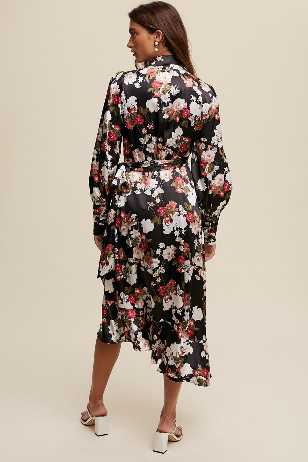 Knee Length Boots With Midi Dress Black Floral Print Long Seeve Satin Wrap Midi Dress PinkBlush Knee Length Boots With Midi Dress Black Floral Print Long Seeve Satin Wrap Midi Dress PinkBlush