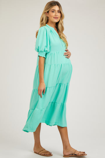 Emerald Short Sleeve Tiered Maternity Midi Dress