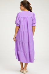 Lavender Short Sleeve Tiered Maternity Midi Dress