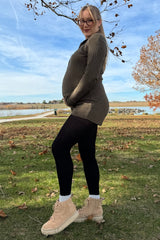 Olive Rib Knit Collared Maternity Romper