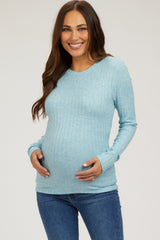 Light Blue Ribbed Long Sleeve Maternity Top