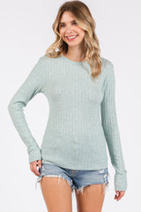 Mint Ribbed Long Sleeve Top