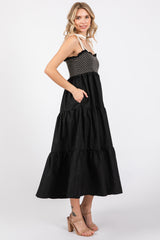 Black Sleeveless Tiered Colorblock Strap Maxi Dress