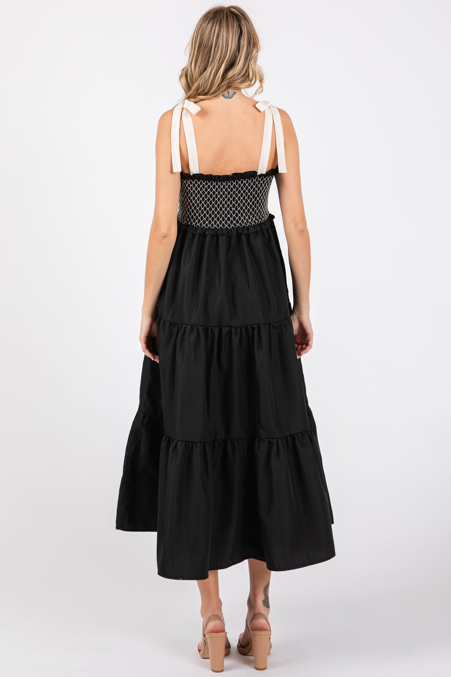 Black Sleeveless Tiered Colorblock Strap Maxi Dress