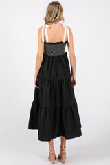 Black Sleeveless Tiered Colorblock Strap Maxi Dress